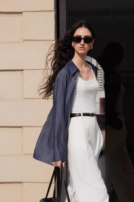 Chemise coupe décontractée en lin mélangé