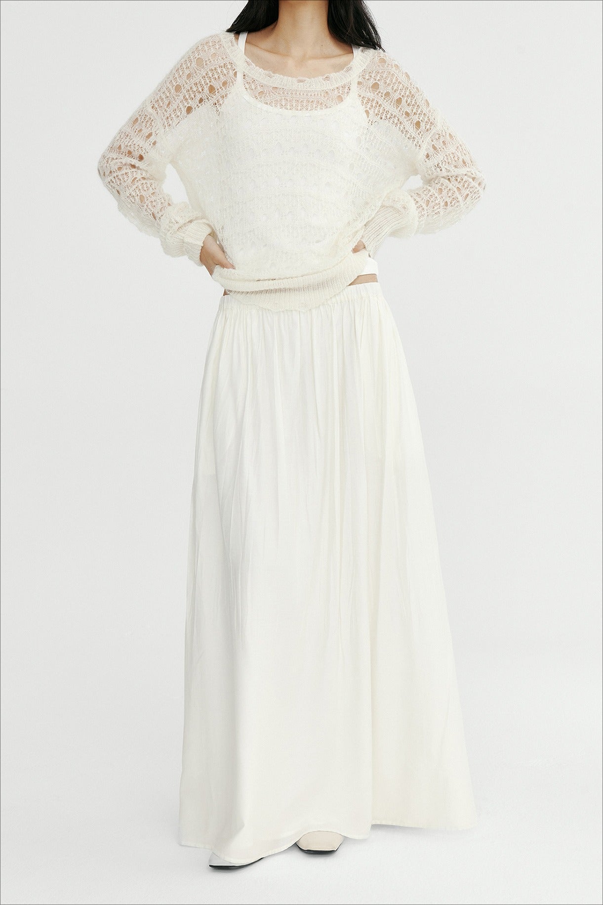 Viscose blend soft pleats big hem A-line skirt | 2 color