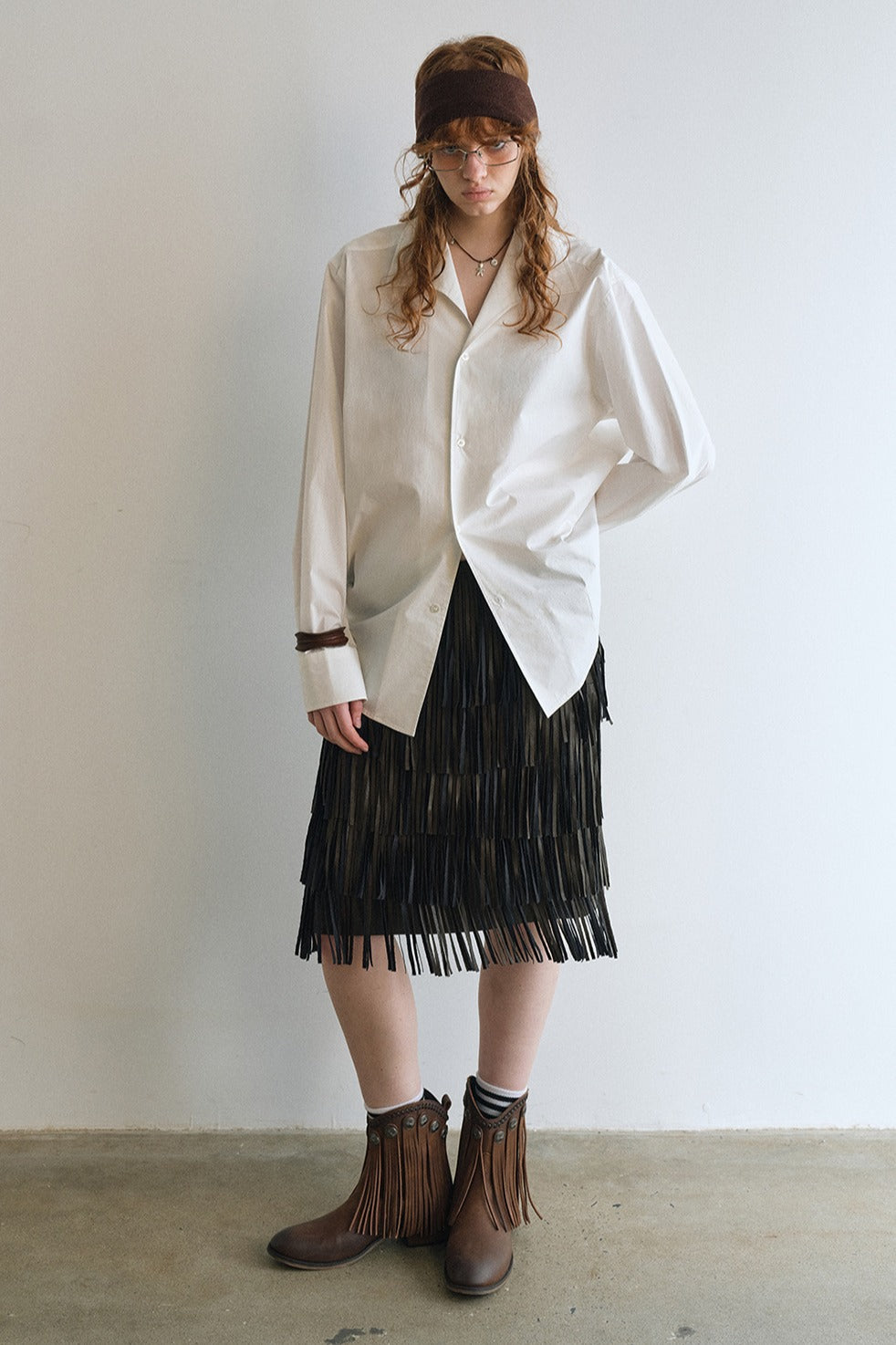 Cotton large lapel collar loose-fit shirt | 2 color