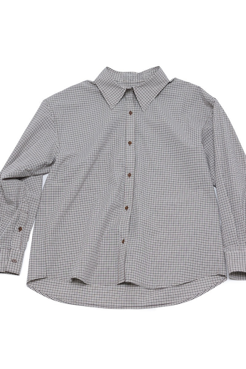 100% cotton mini check pattern mid-length shirt | 3 color