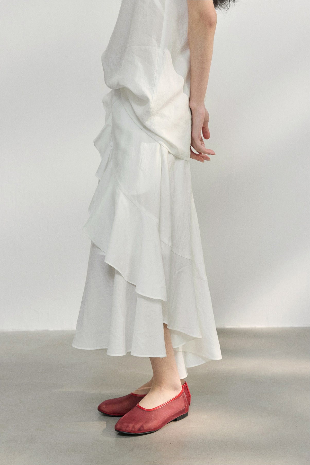 100% lyocell ruffled edge irregular hem soft skirt | 4 color