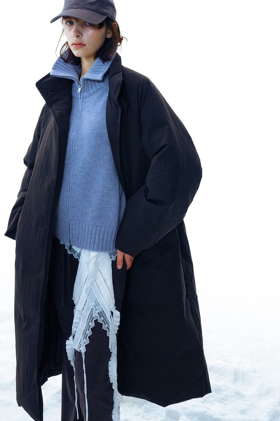 Paper-like textured stand-collar down coat | 3 color