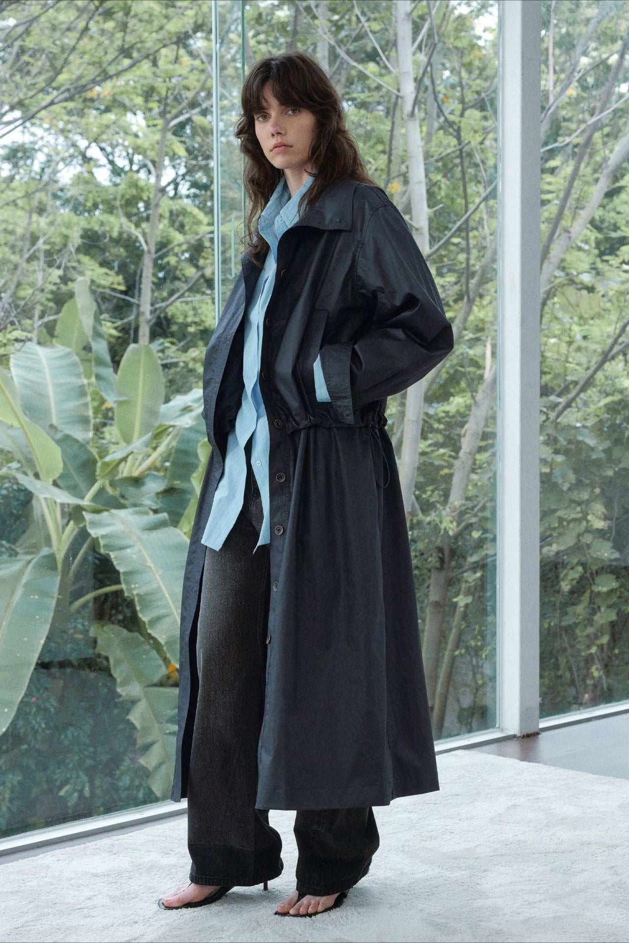 Cotton textured fabric relaxed fit trench coat | 2 color