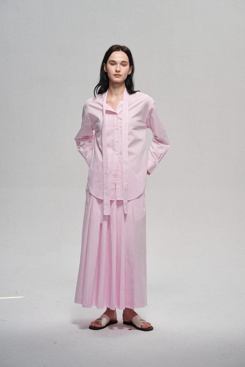 Cotton breezy feel soft striped shirt with a front tie