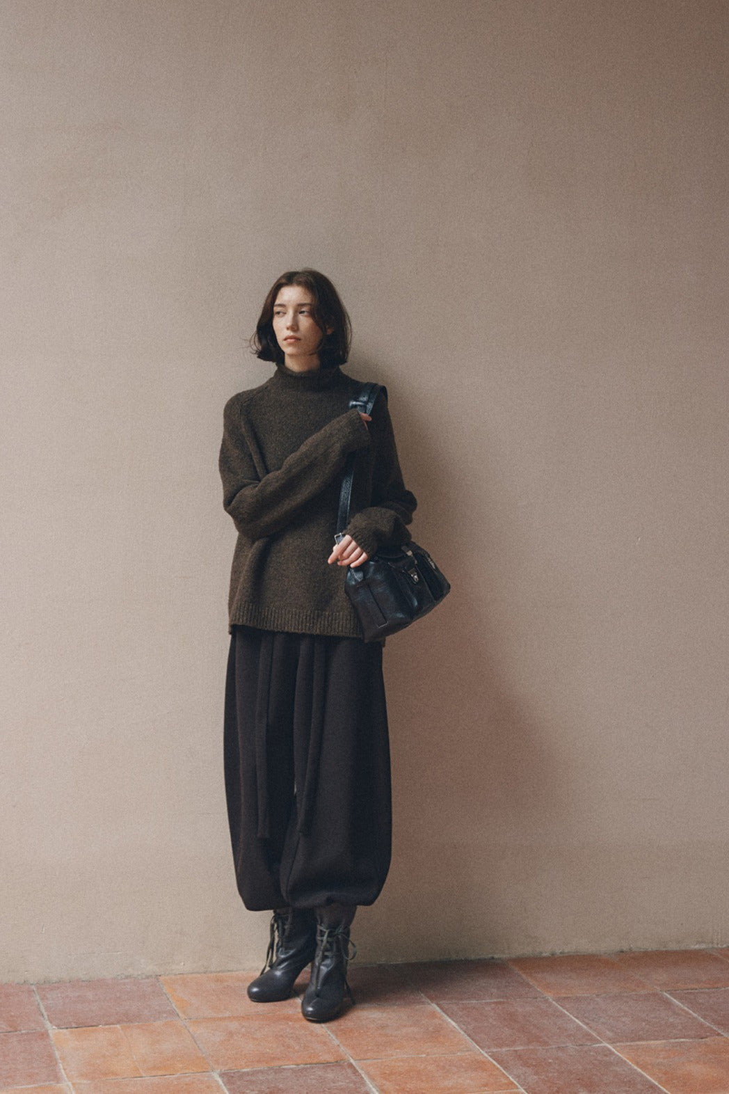 Wool riched rolled high collar cozy sweater