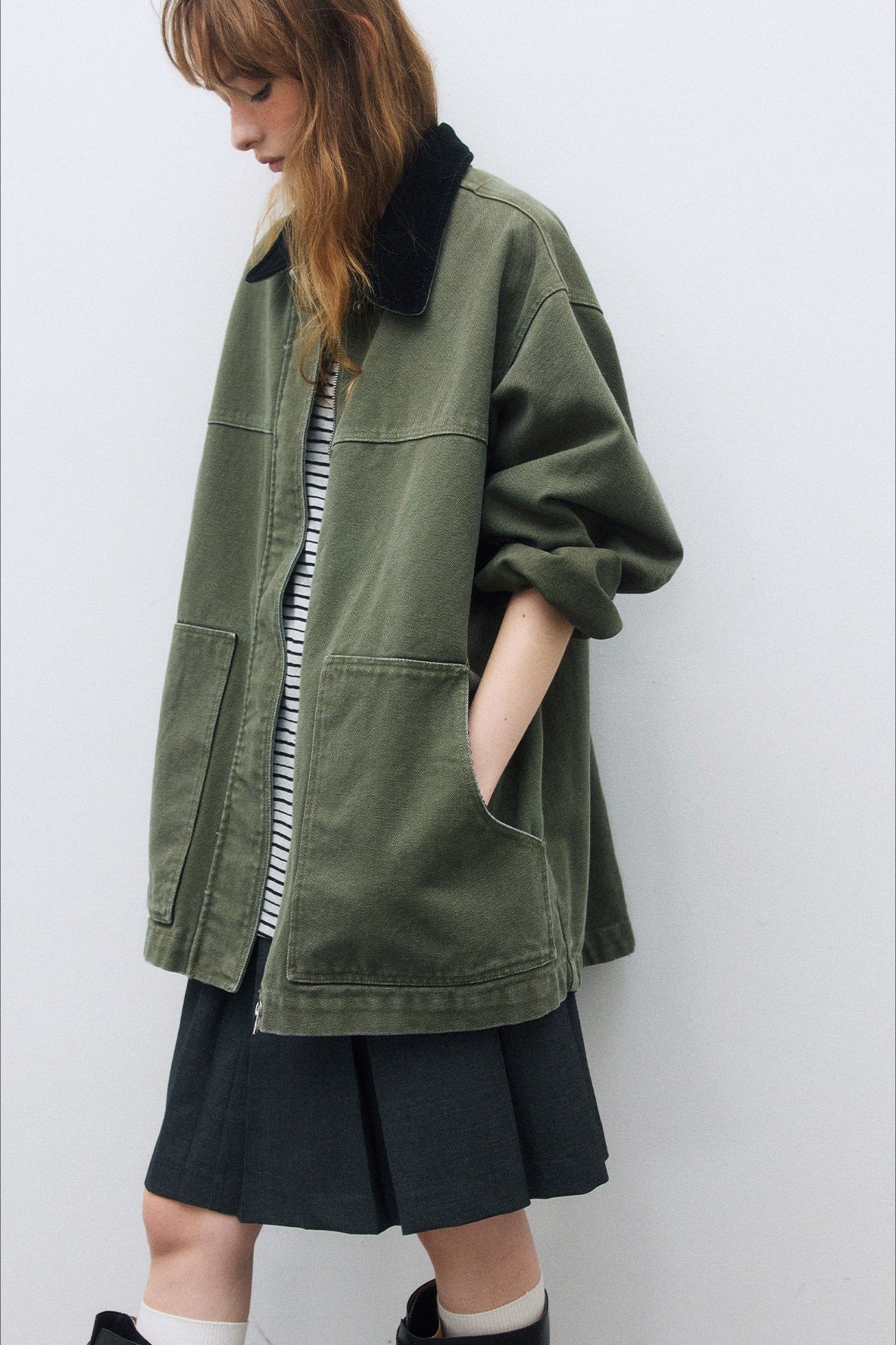 100% cotton barn-style mid-length jacket | 2 color