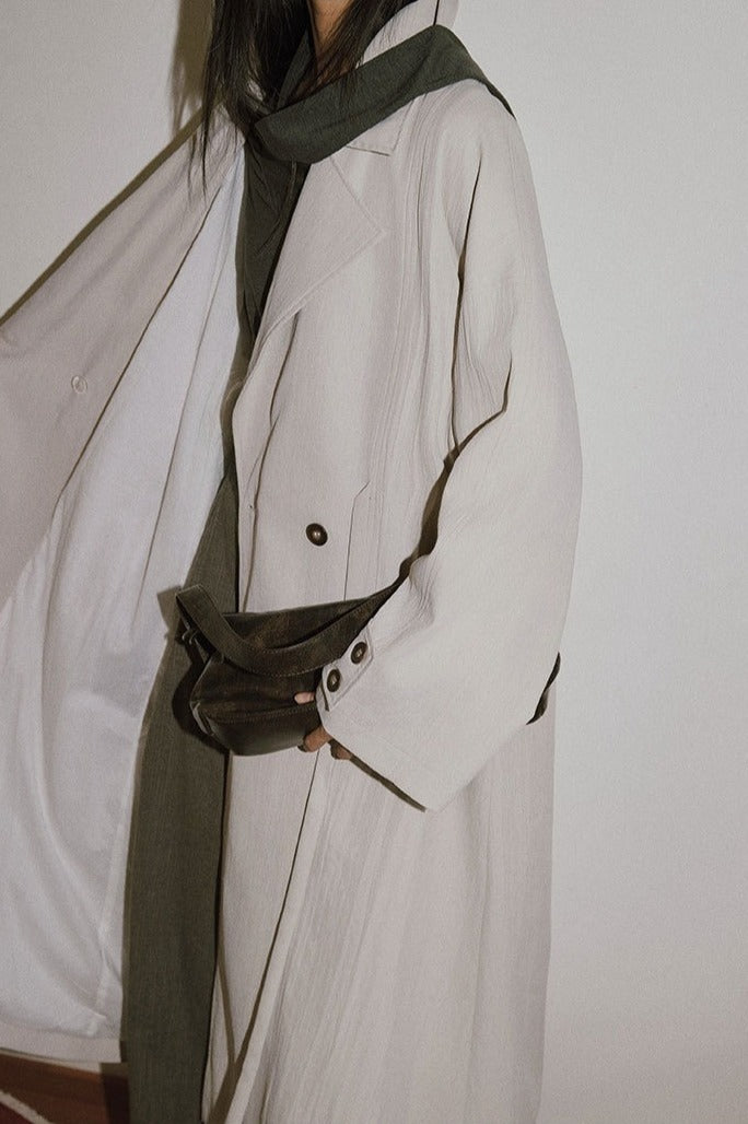 Mid-length waist blet drape trench coat | 3 color