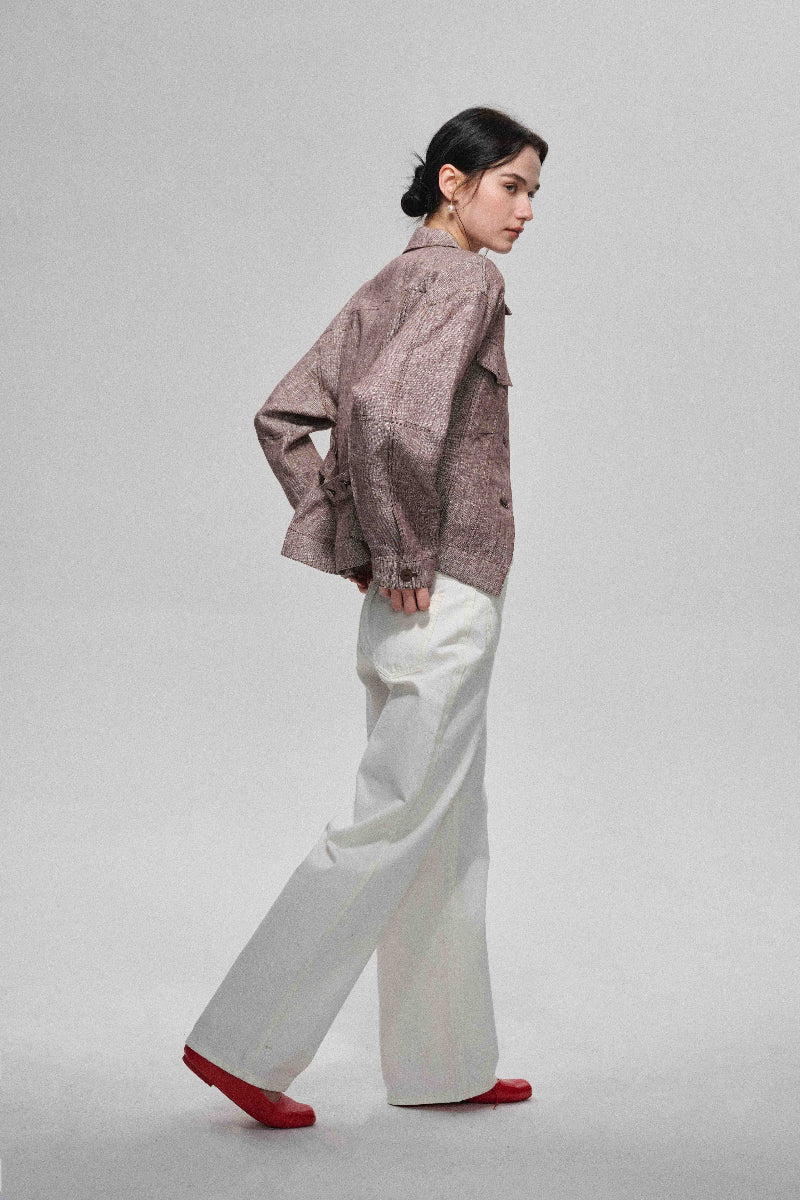 Veste texturée en linum avec silhouette en sablier