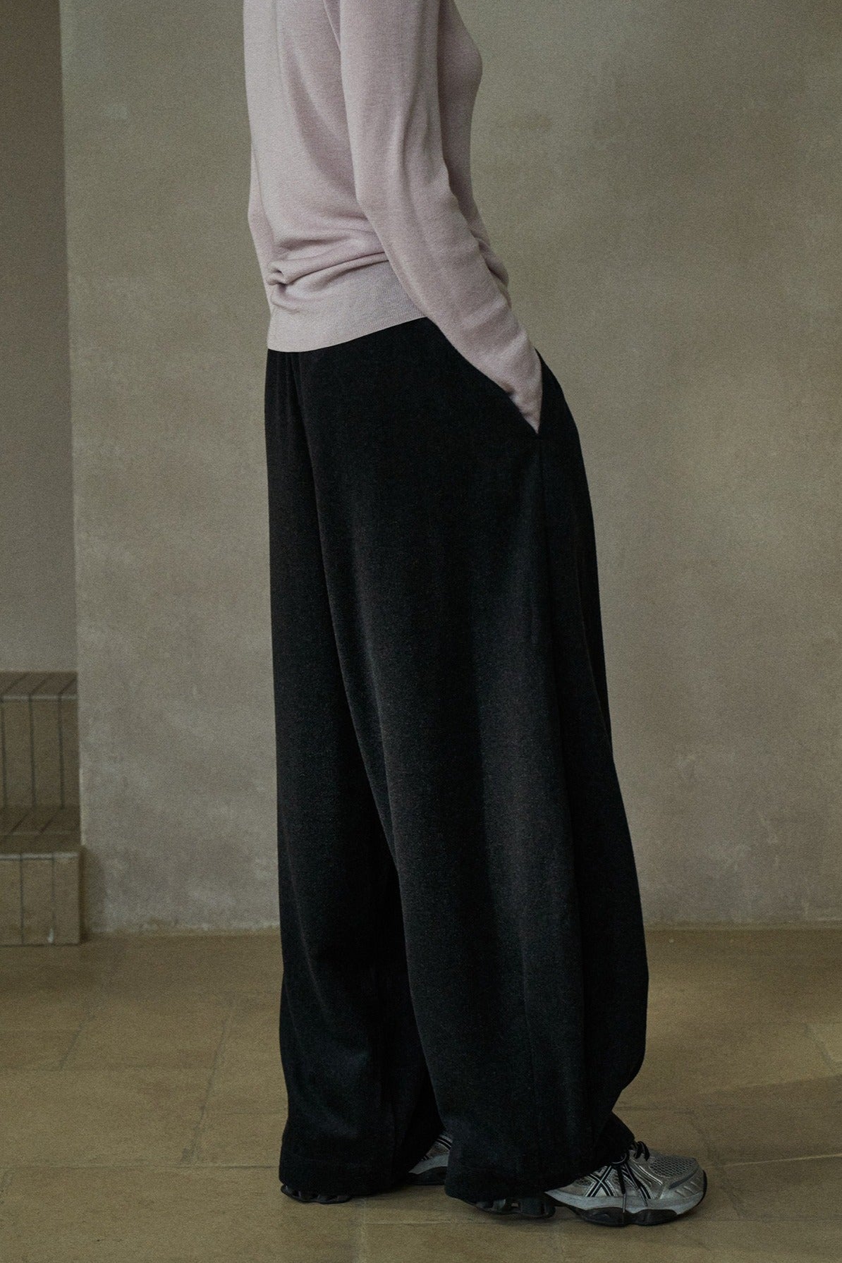 Wool blend relaxed fit loose pants | 2 color