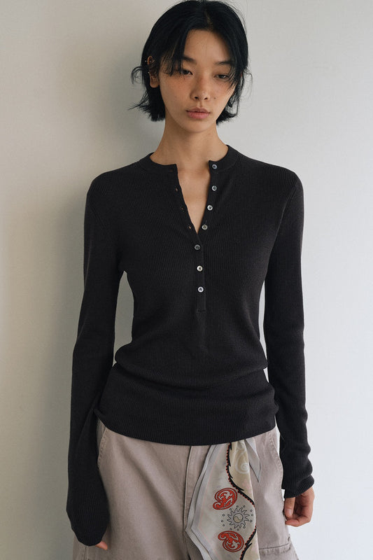 Wool blend fit henley collar knitwear | 5 color