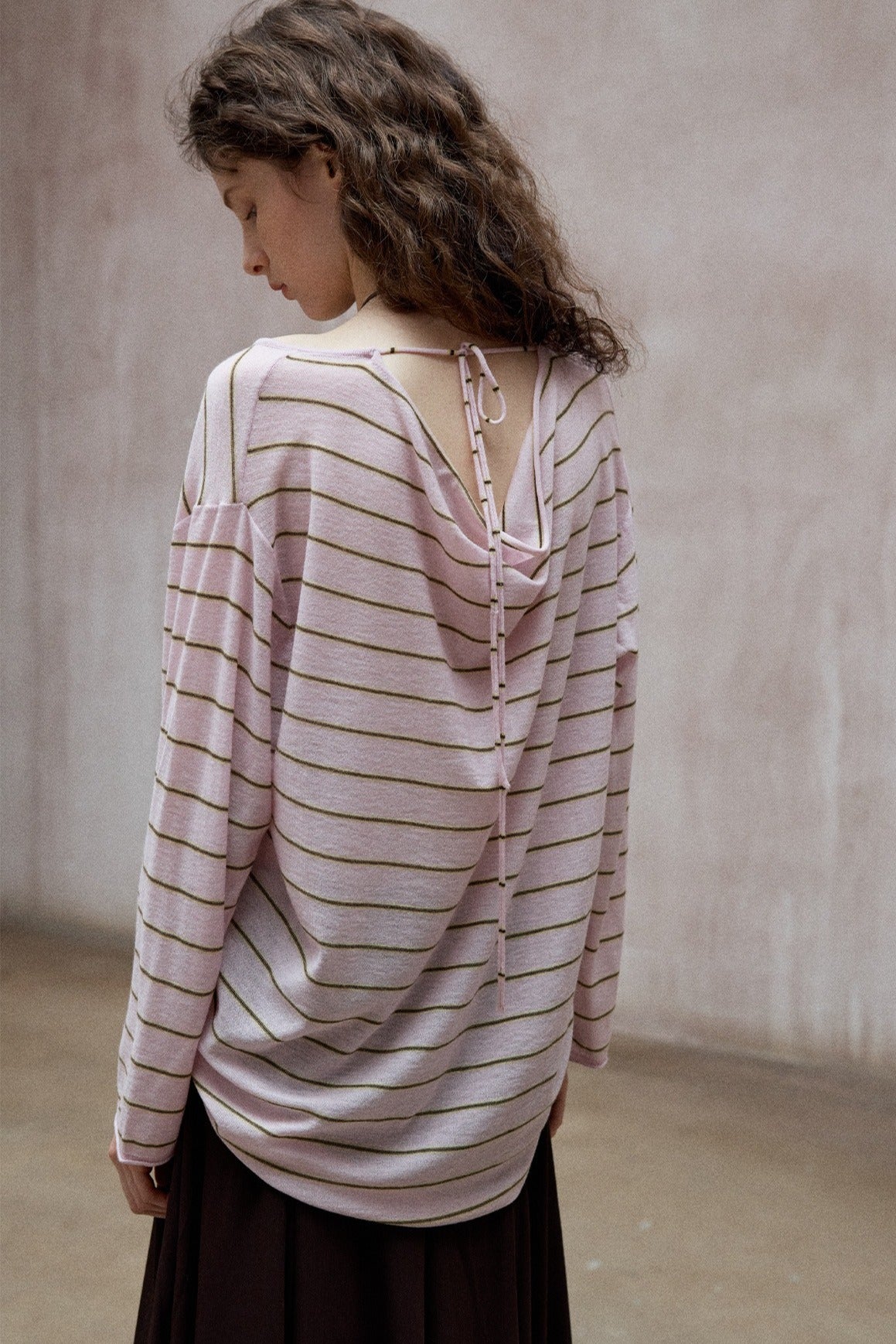 Wool blend lightweight loose-fit striped knitwear | 4 color