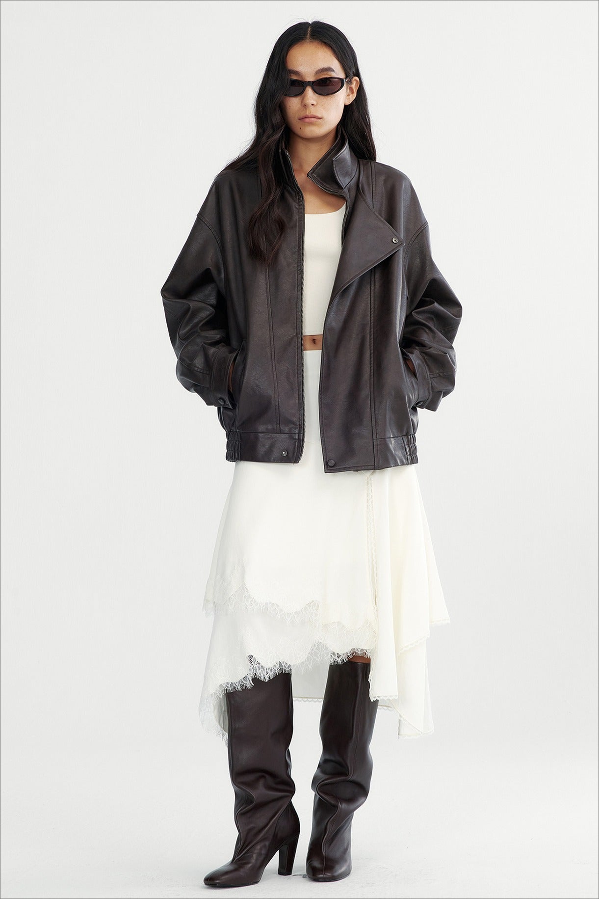 Lyocell irregular hem lace insets A-line skirt | 2 color