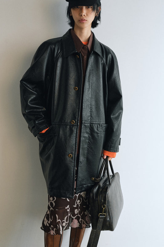 Mid-length cracked finish matte PU jacket | 2 color