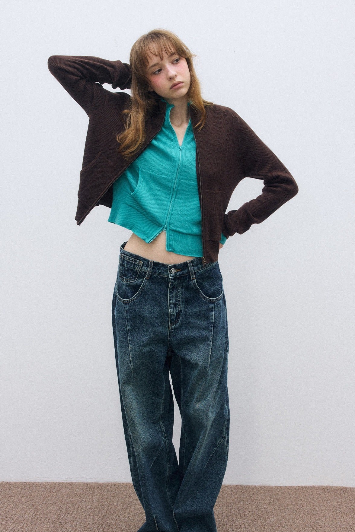 Cotton blend vintage style balloon-fit jeans | 2 color