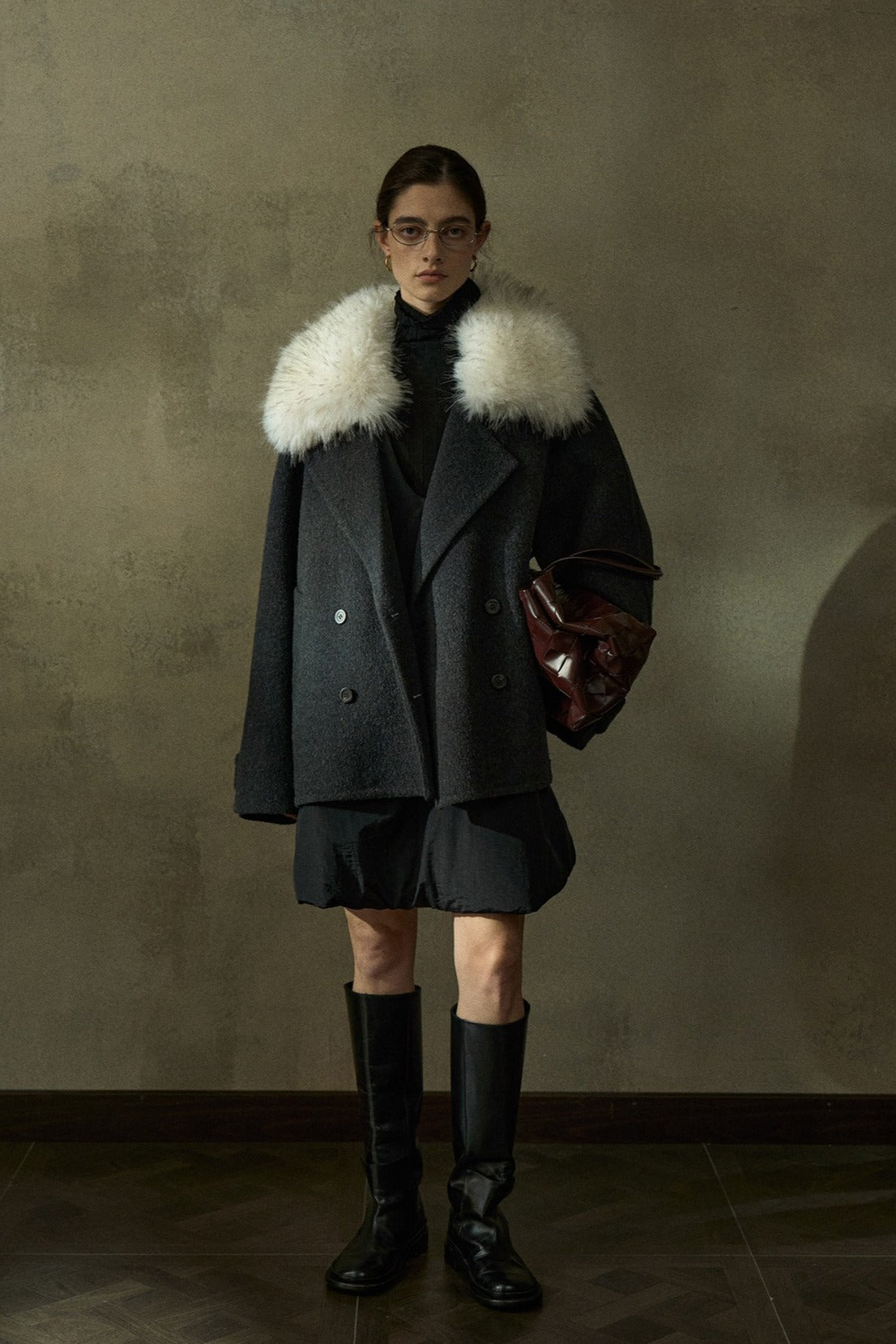 Wool blend large collar sophisticated jacket | 2 color