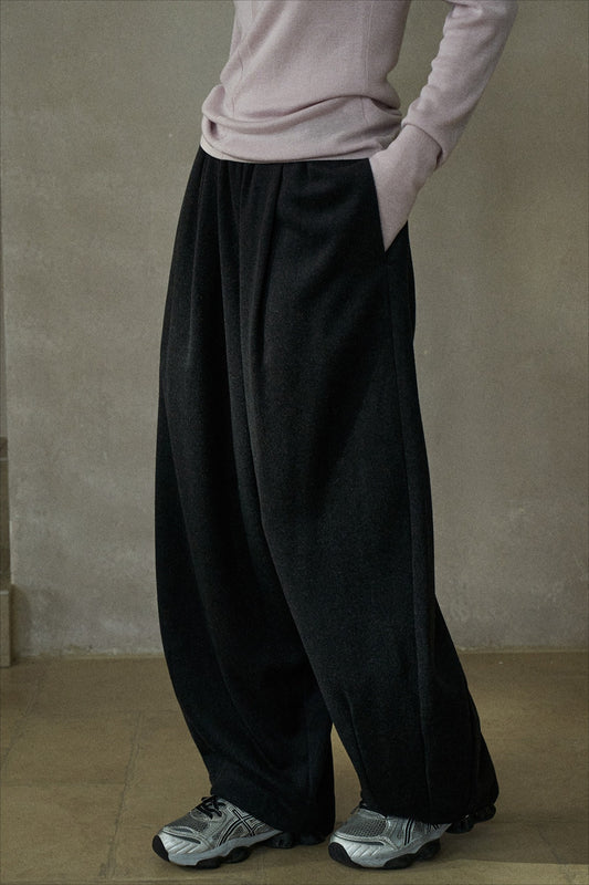 Wool blend relaxed fit loose pants | 2 color