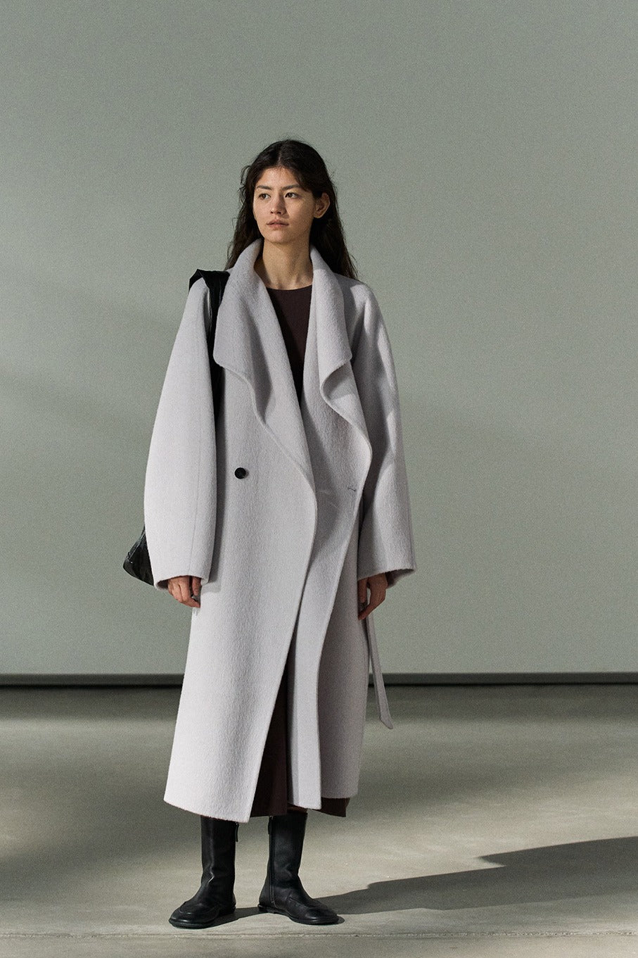 Wool & rabbit fur & silk large lapel overcoat | 4 color