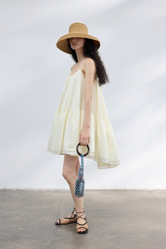 Lyocell blend voluminous asymmetrical hem dress | 4 color