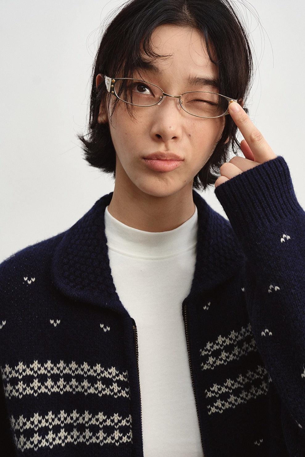 Wool jacquard pattern peter pan collar cardigan | 2 color