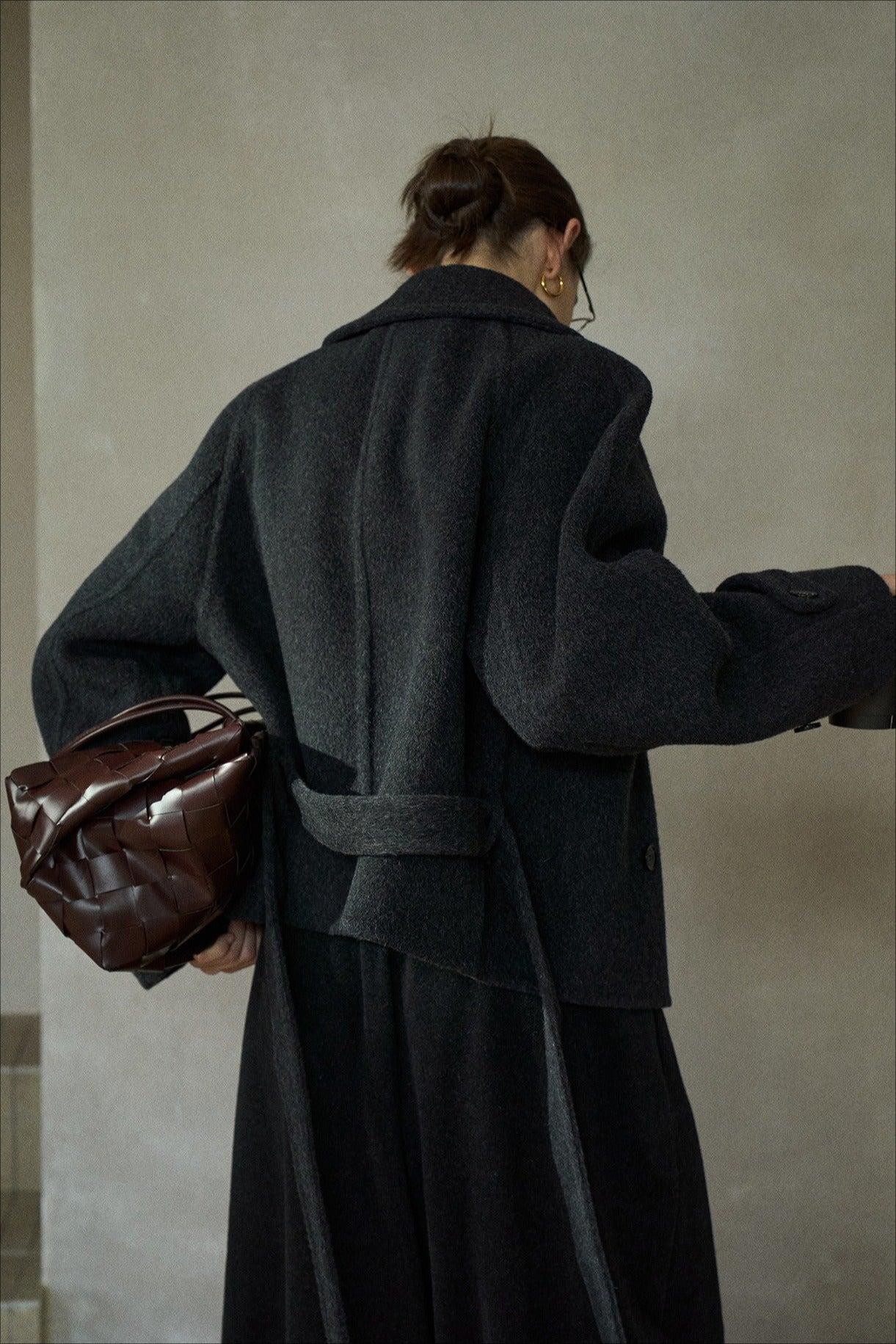 Wool-silk-camel hair cropped jacket with a belt | 3 color