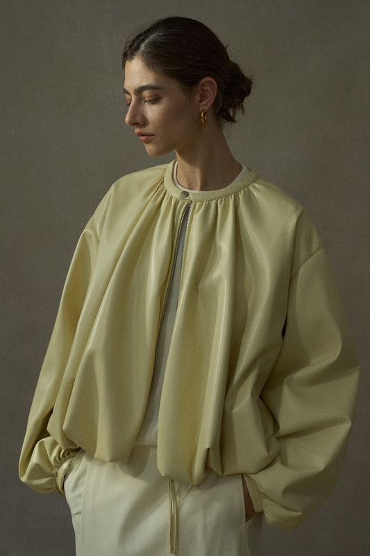 Romantic pleated soft PU jacket | 3 color