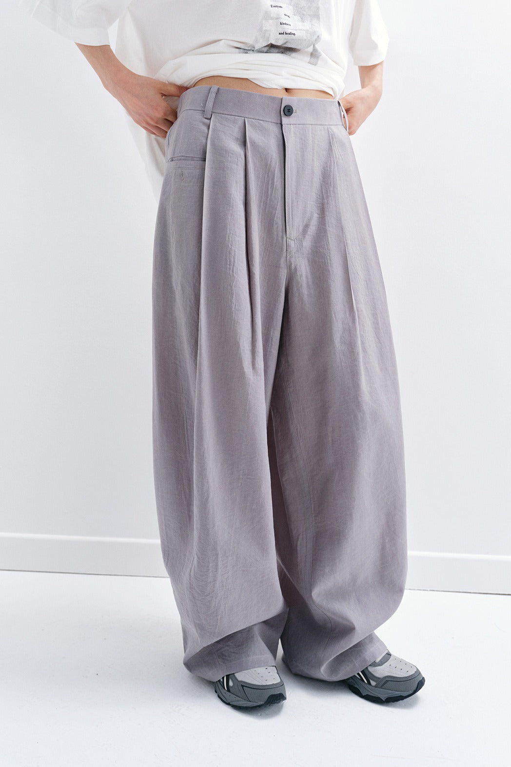 Viscose blend cool feel banana-shape loose pants | 4 color