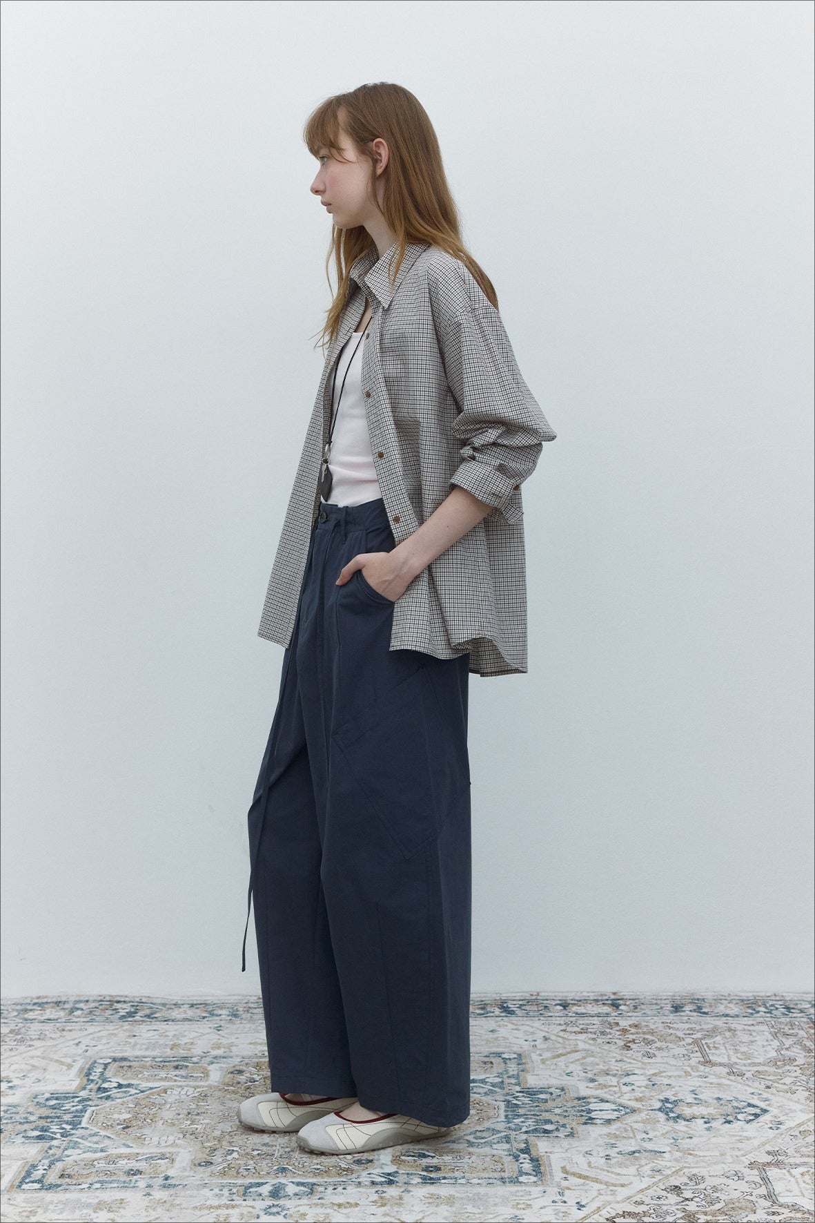 100% cotton mini check pattern mid-length shirt | 3 color