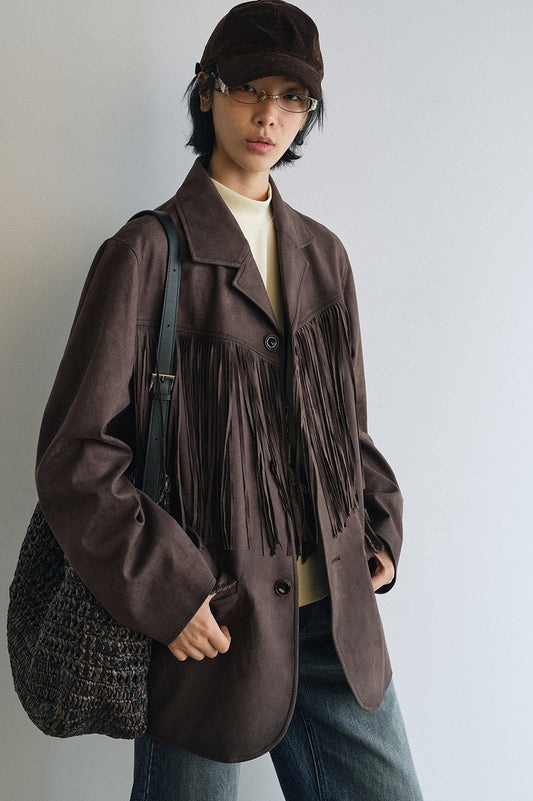 Suede texture fringe blazer | 2 color