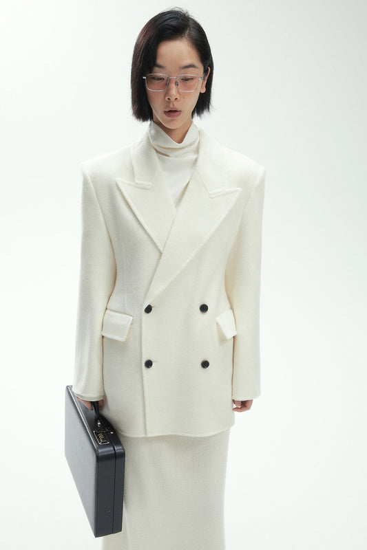 Veste blazer en tissu double face 100 % laine avec silhouette en sablier