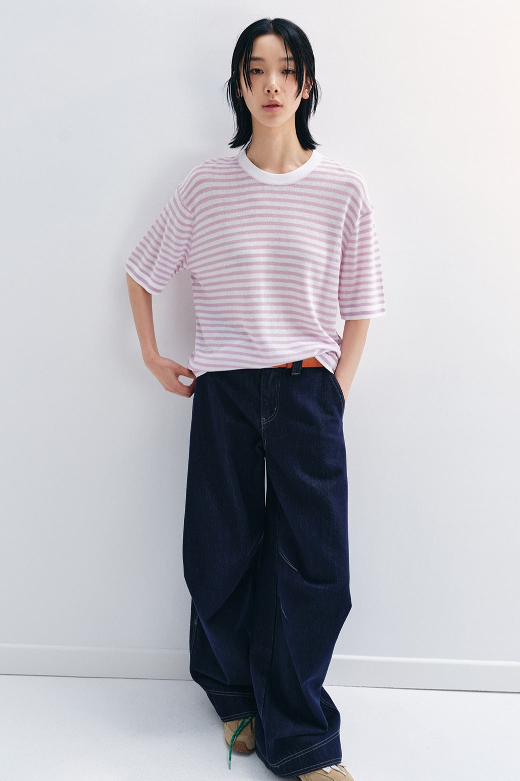 Relaxed-fit striped loose T-shirt | 4 color