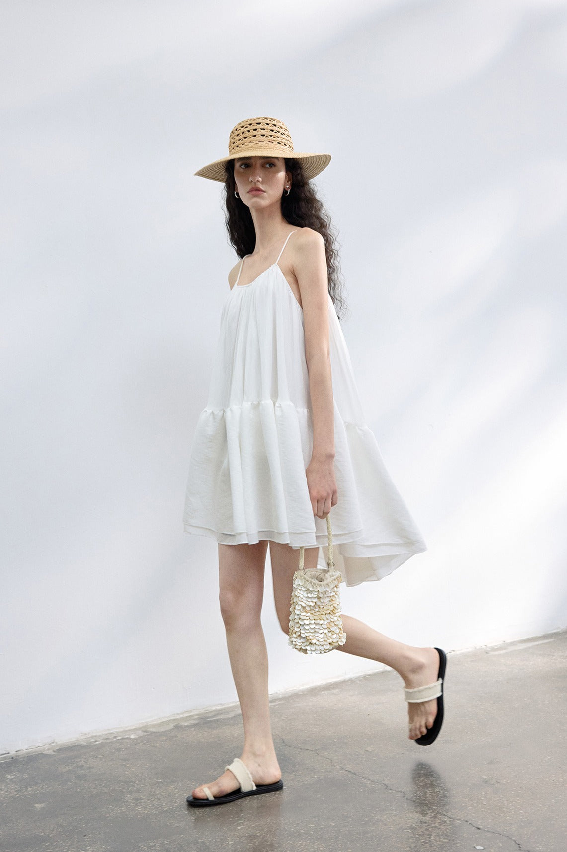 Lyocell blend voluminous asymmetrical hem dress | 4 color