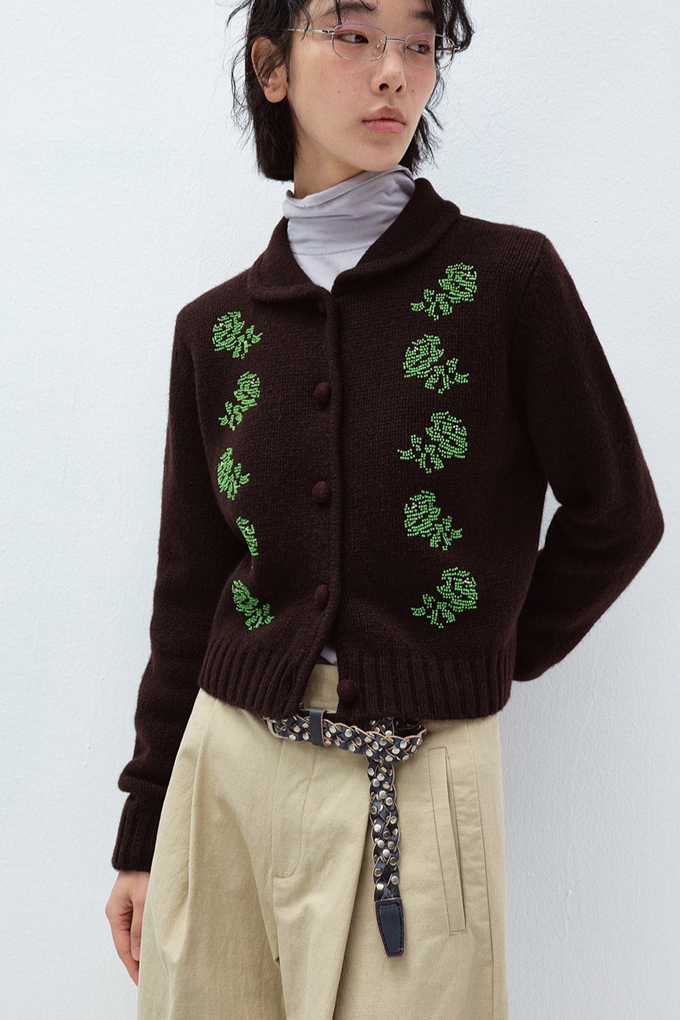 100% sheep wool hand-beaded rose cardigan | 3 color