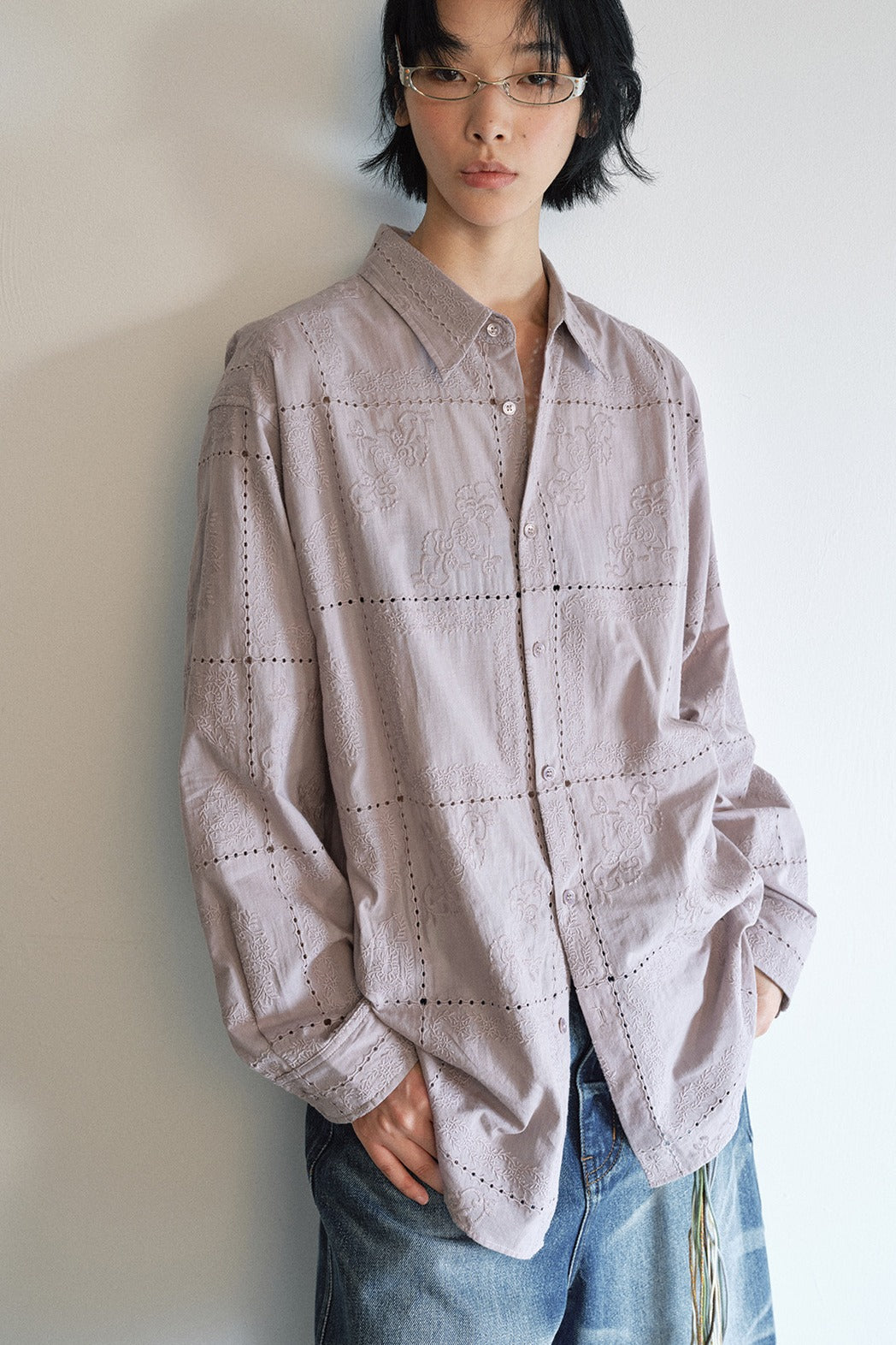 100% cotton cutout intricate embroidery shirt | 2 color