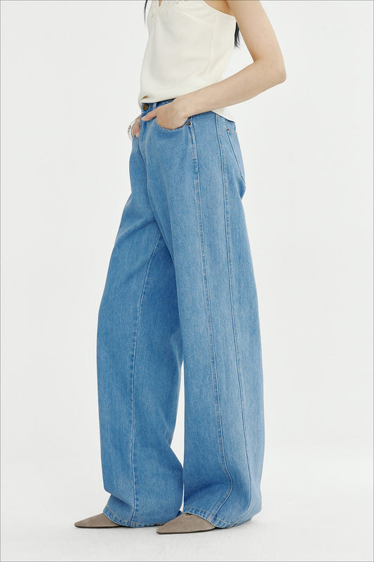 100% cotton straight loose wide-leg jean