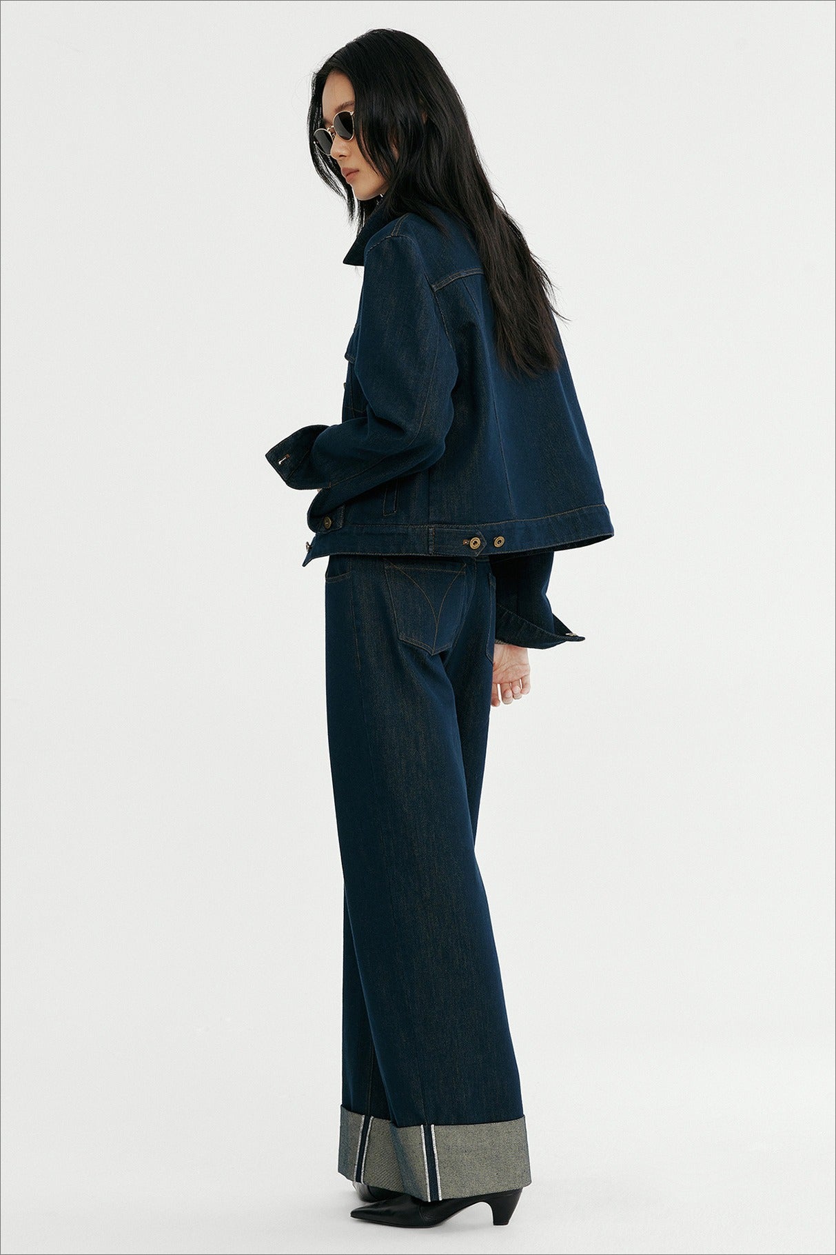Cotton blend denim cropped jacket