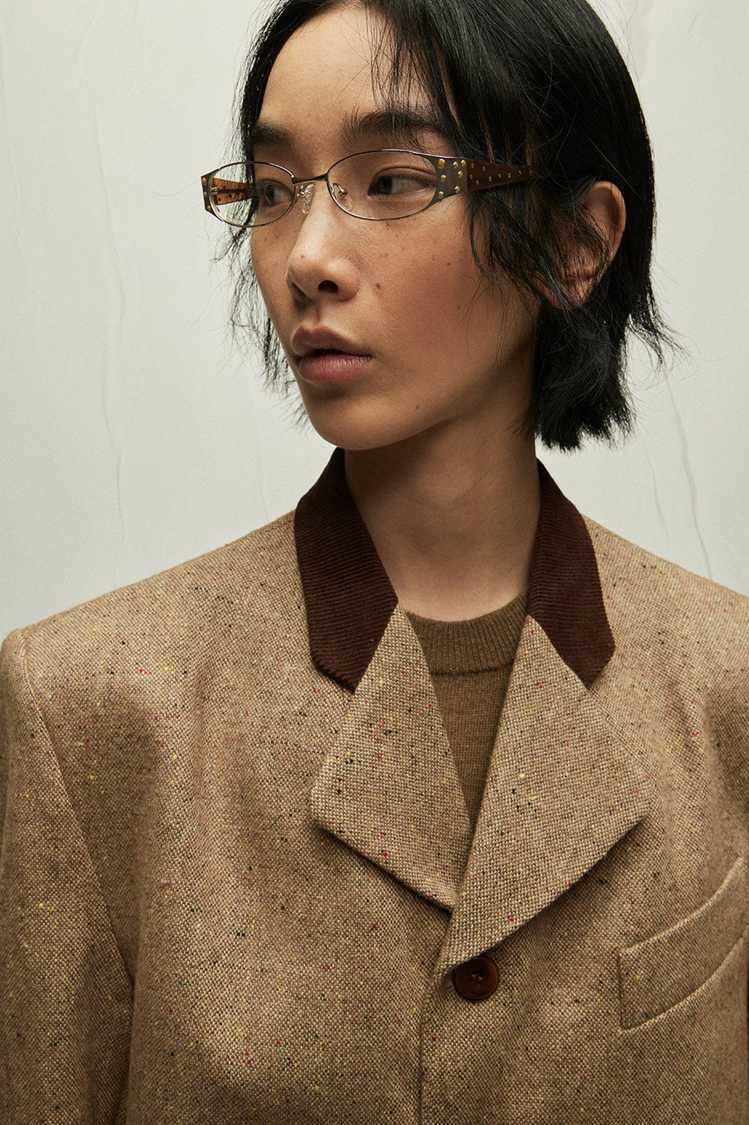 Wool blend patchwork cropped jacket | 2 color