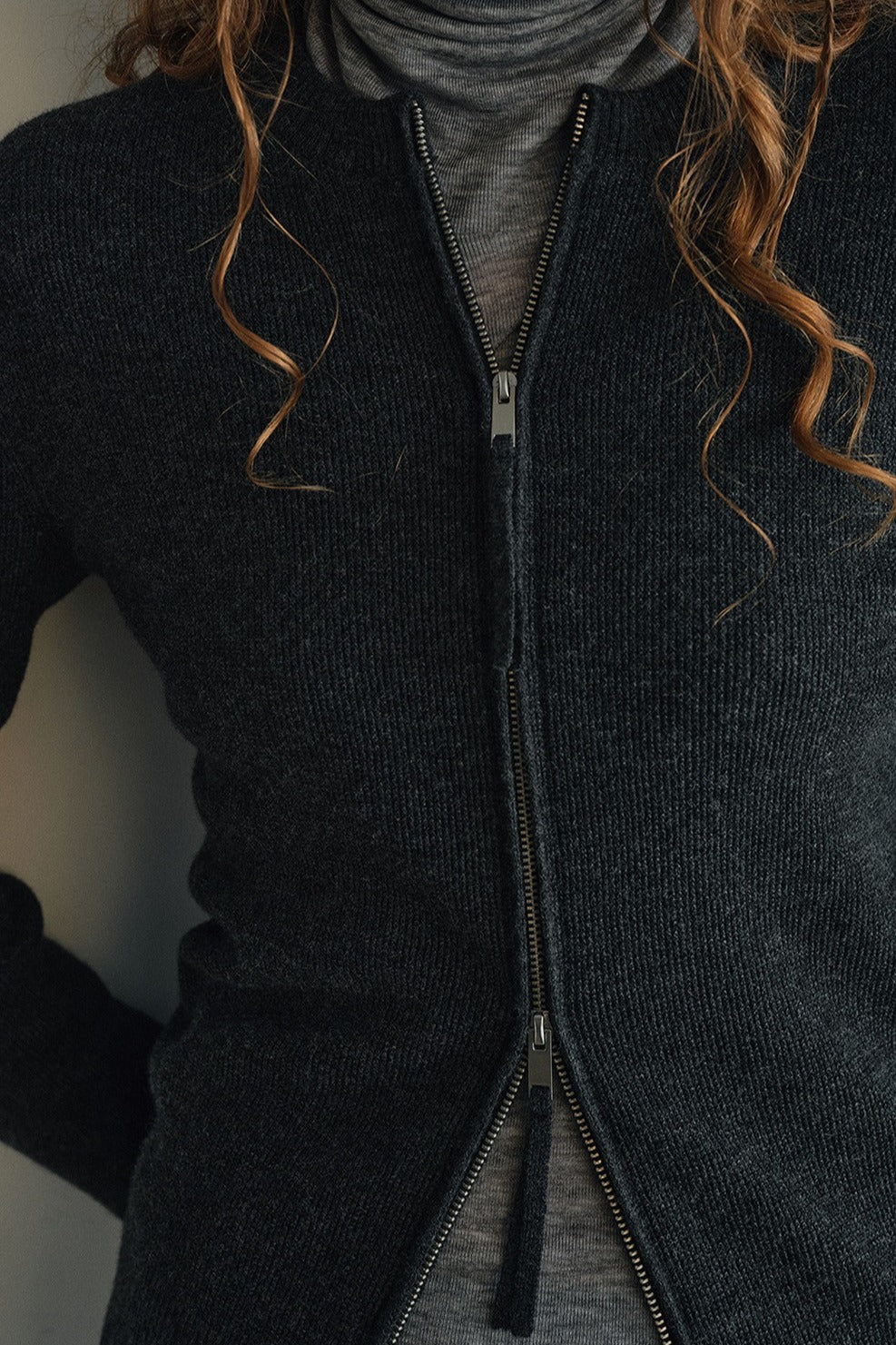 100% wool snug fit dual zipper cardigan | 5 color