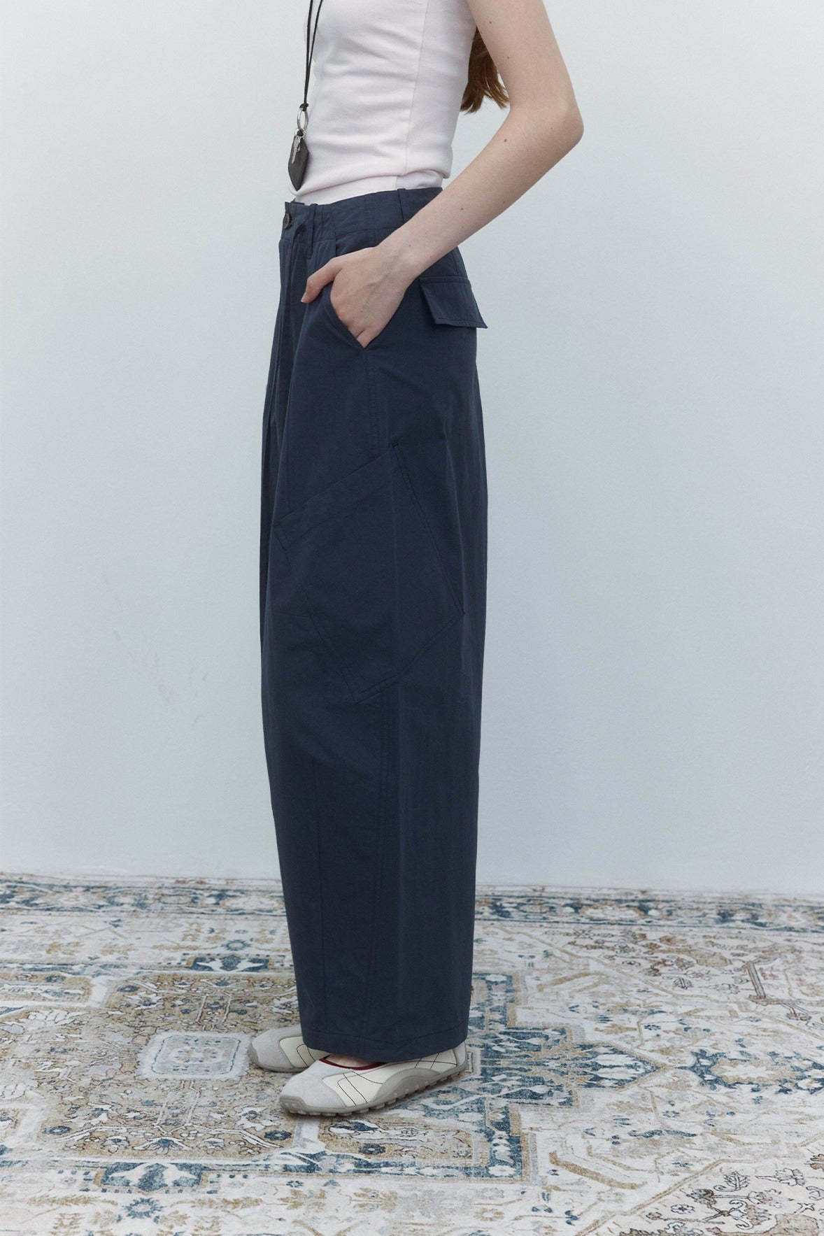 100% cotton high-rise balloon pants with side patch pockets | 4 color