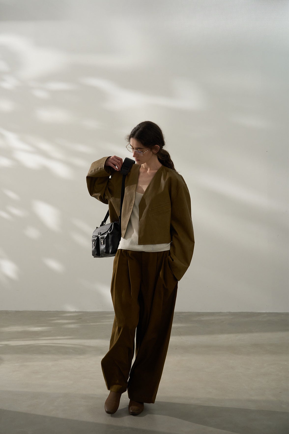 Viscose blend cotton curved-blade pants | 3 color