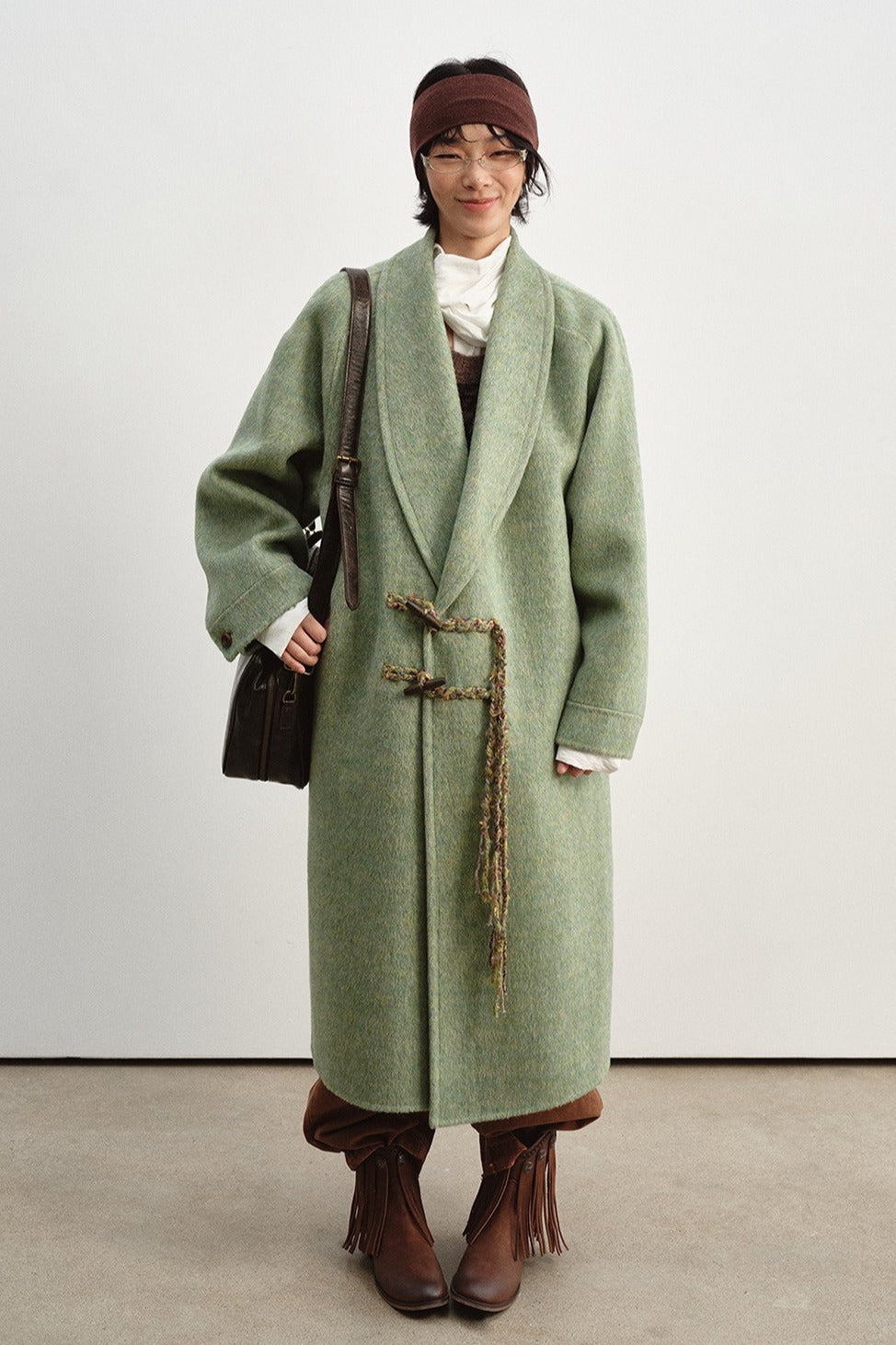 Wool-silk-angora ultra-loose V-neck over coat | 3 color
