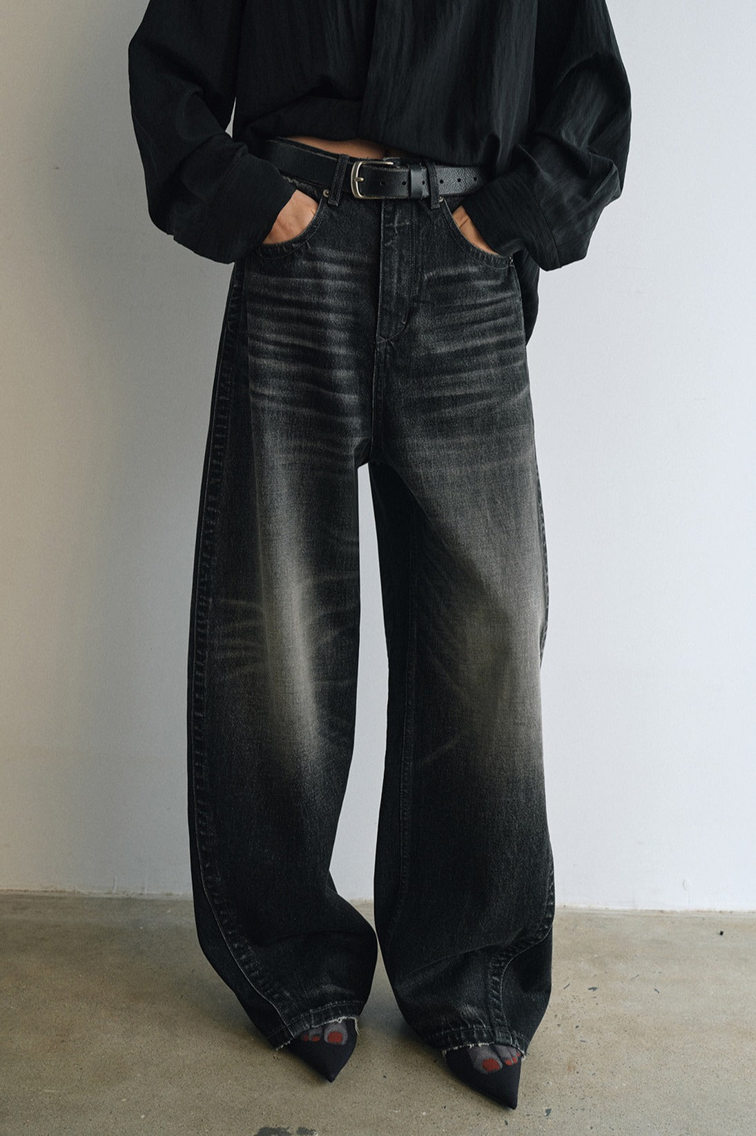 100% cotton vintage wash banana cut jeans | 3 color