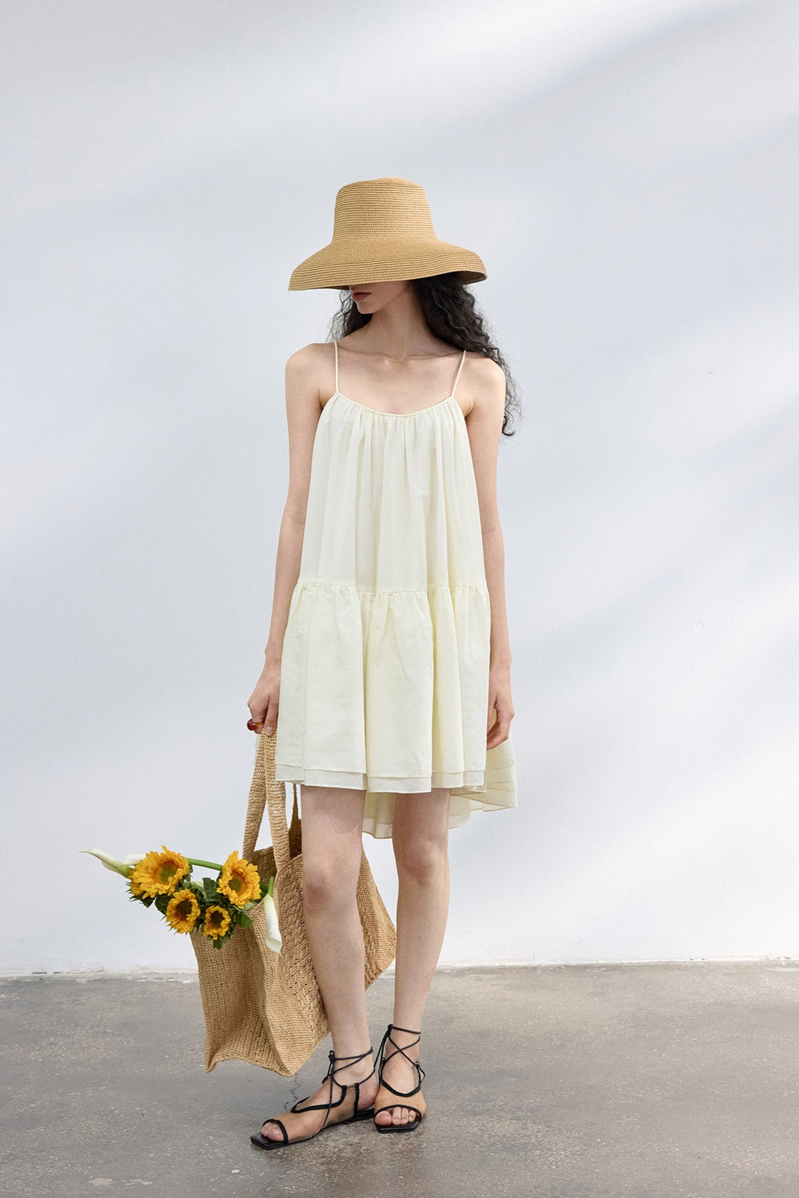 Lyocell blend voluminous asymmetrical hem dress | 4 color