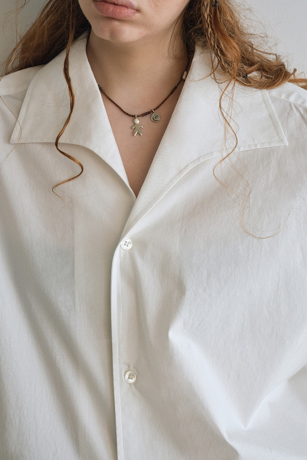 Cotton large lapel collar loose-fit shirt | 2 color