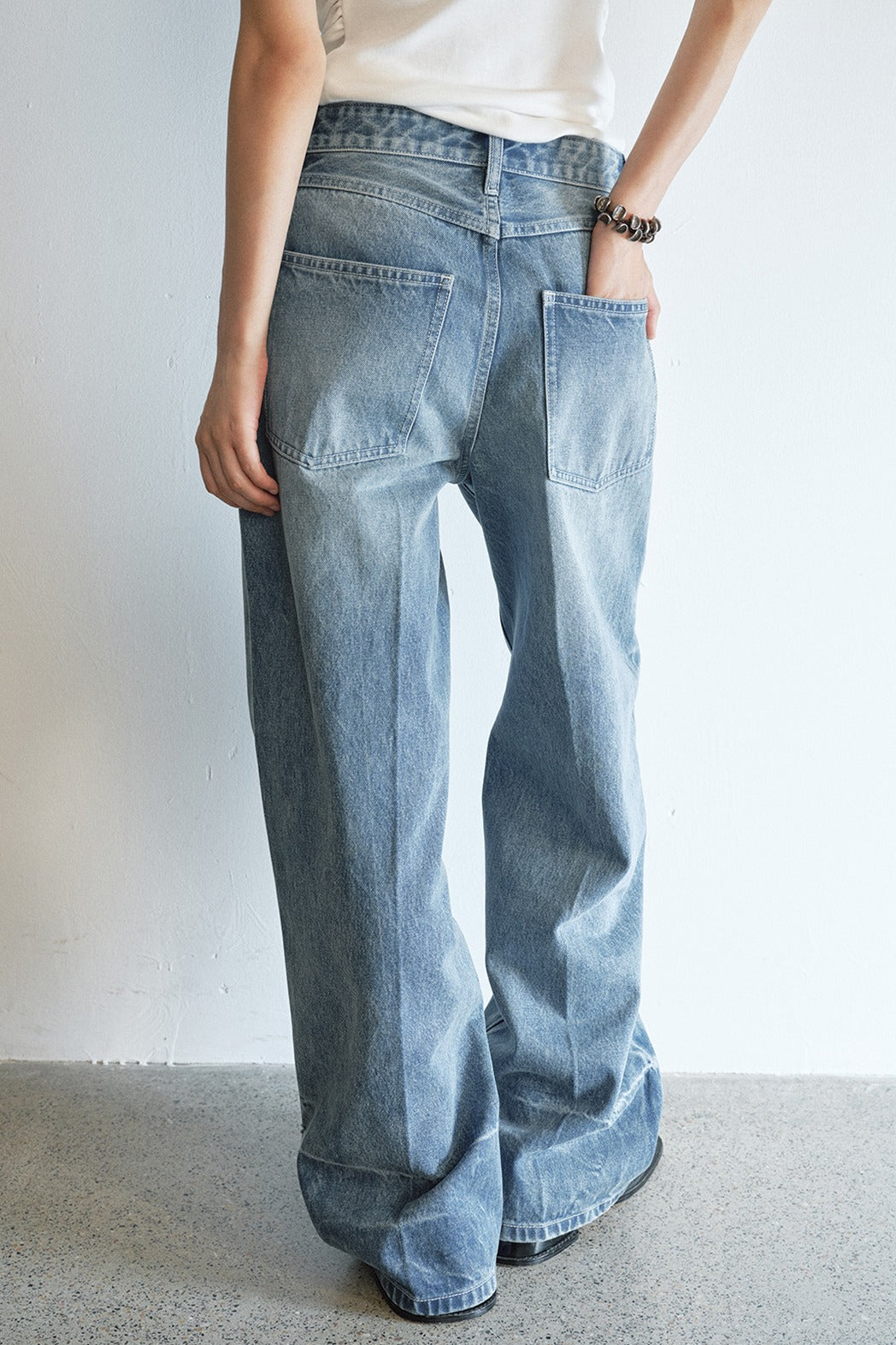 100% cotton straight-leg seams washed jeans | 2 color