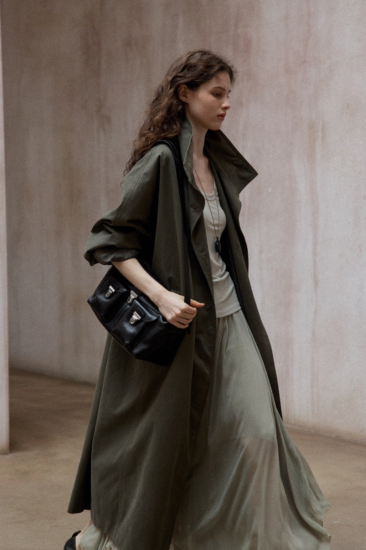 Cotton relaxed-fit batwing sleeves trench coat | 2 color