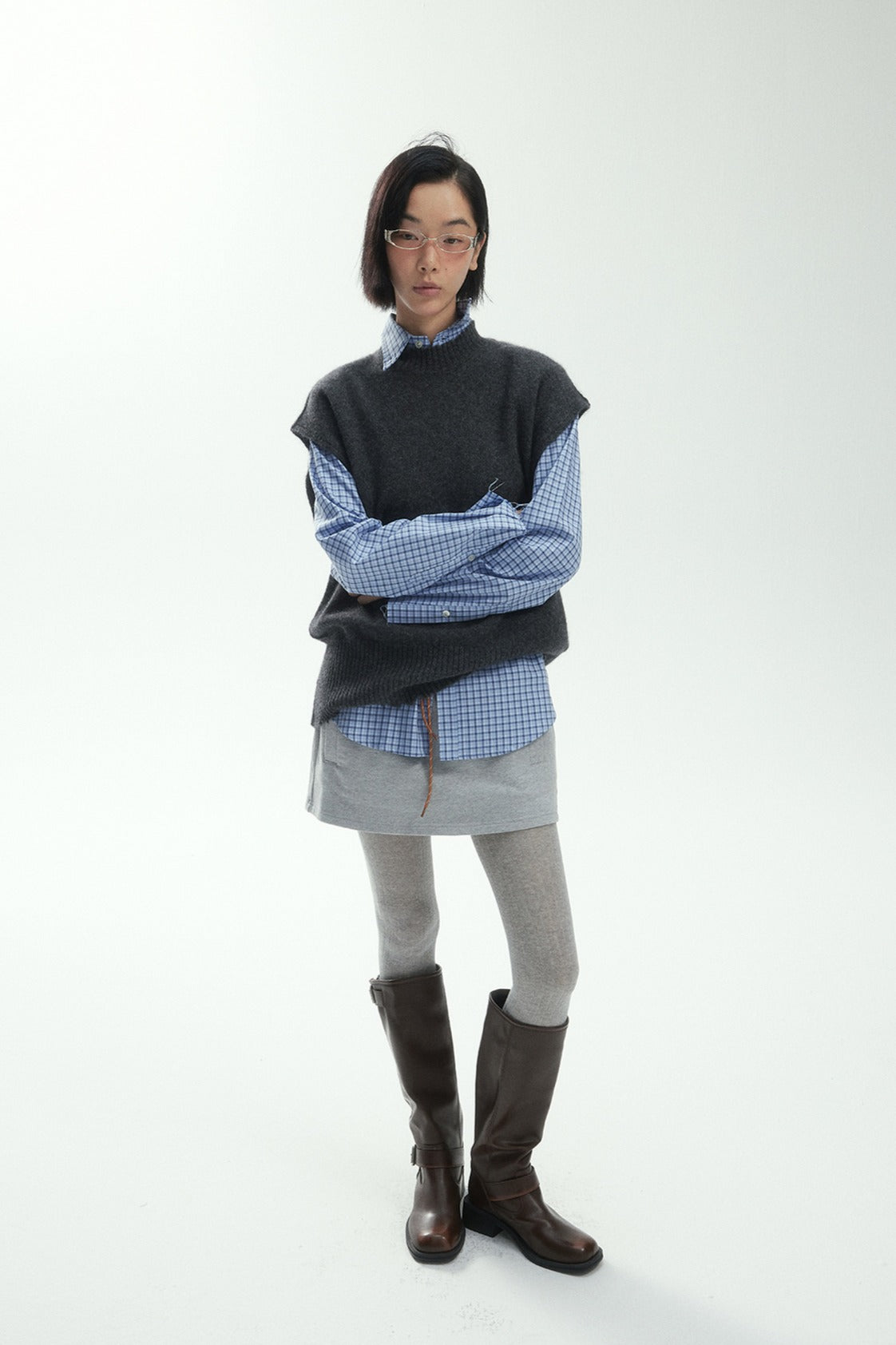 Wool blend yak down raw-edge loose vest | 3 color