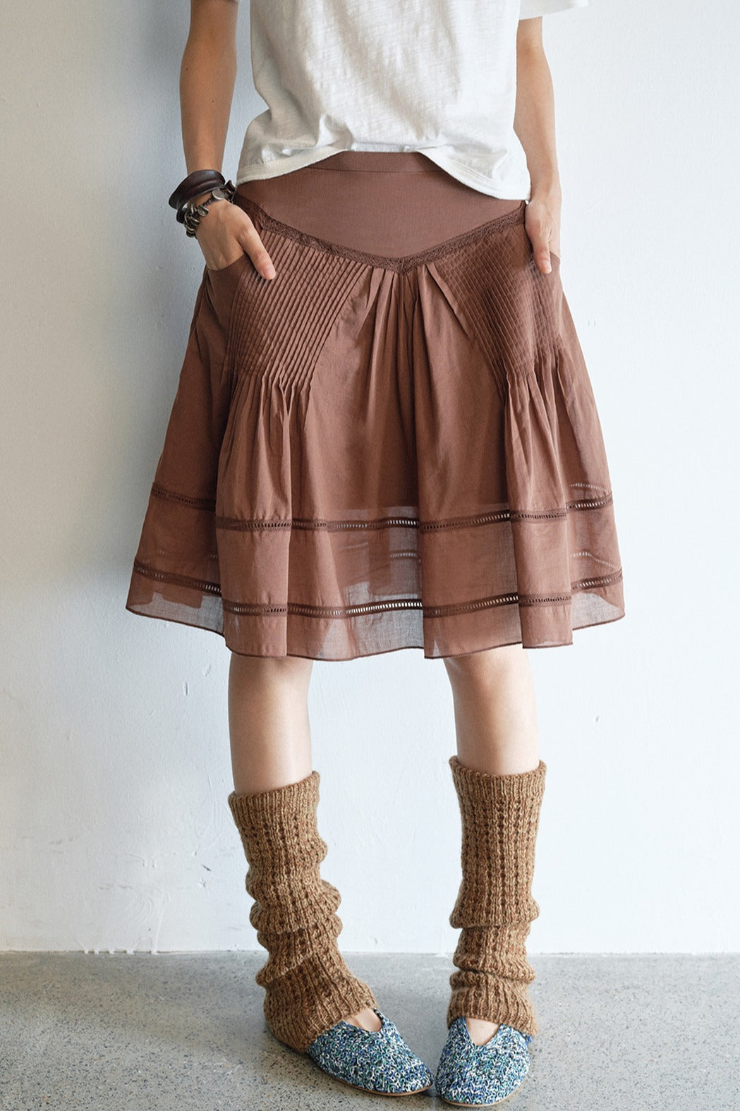 100% cotton pleated skirt with lining | 3 color