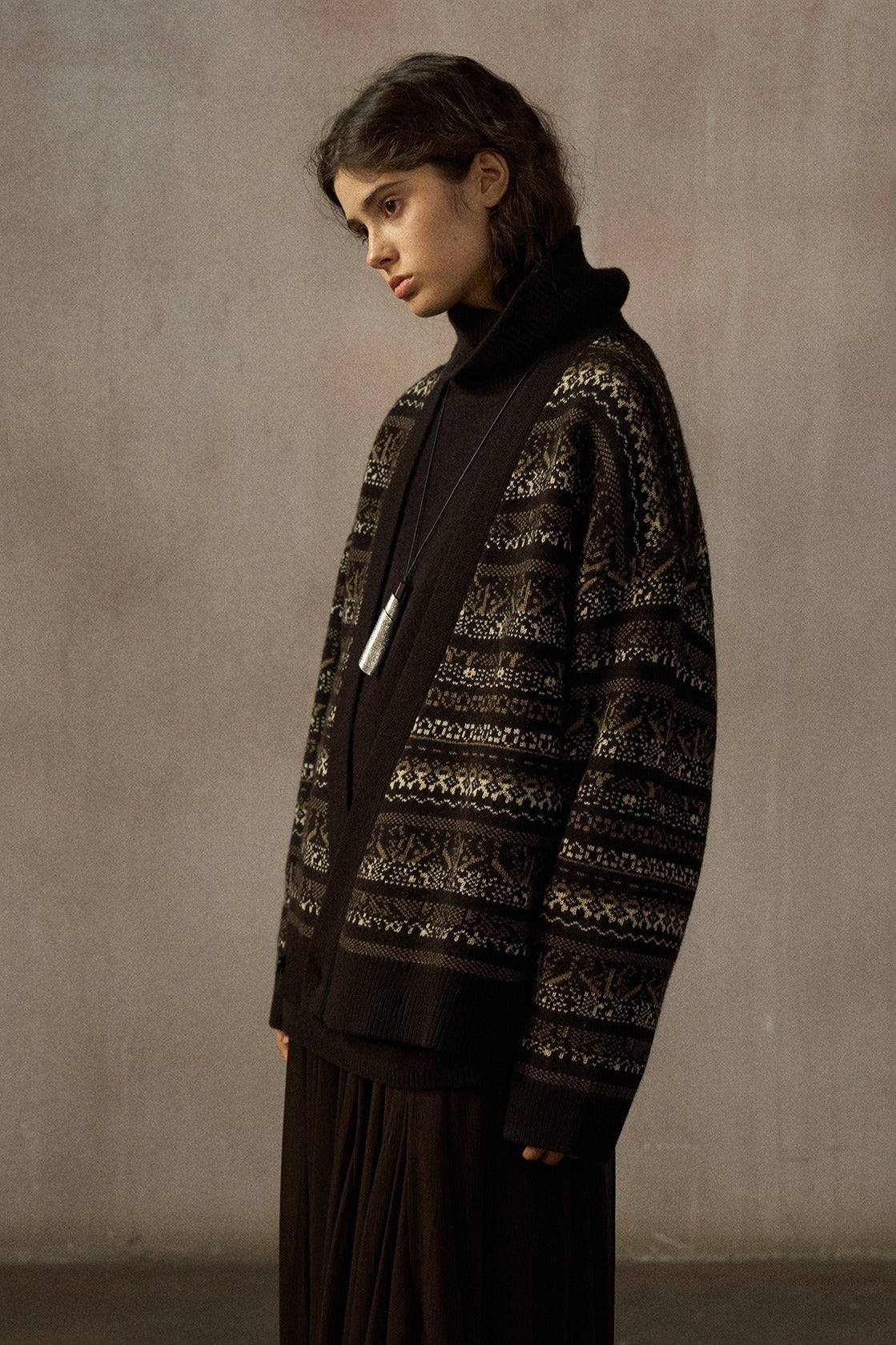 Wool blend loose-fit jacquard cardigan | 2 color