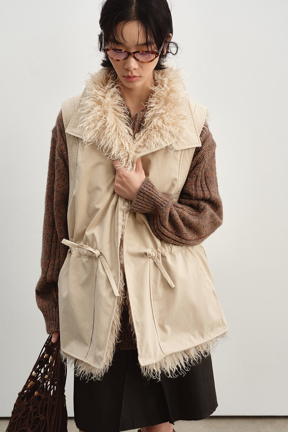 Cozy drawstring waist fleece lining vest | 2 color