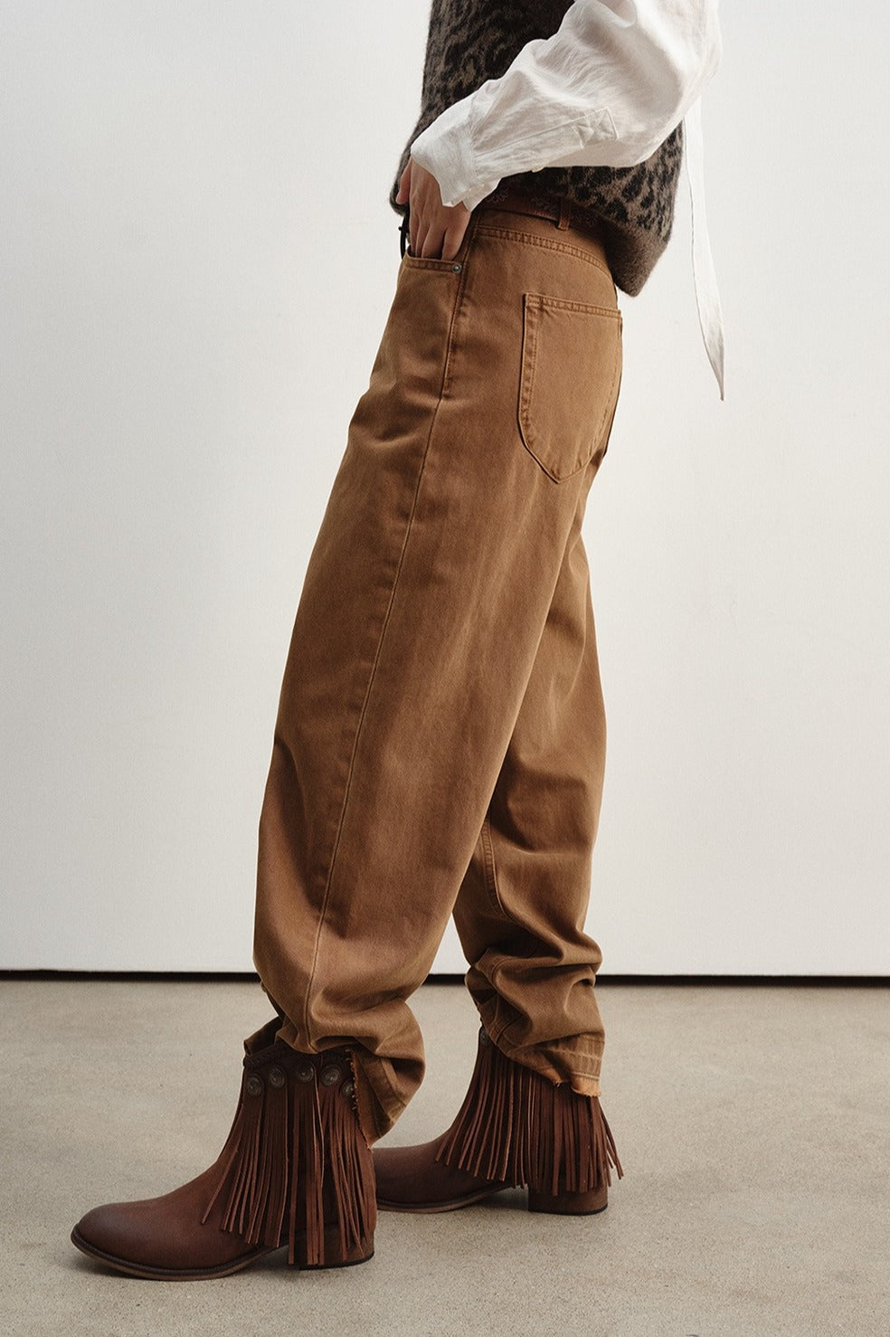 Cotton straight-leg frayed hem distressed jeans | 3 color